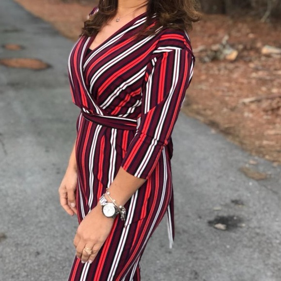 Express Red Surplice Striped Jumpsuit, SIZE XS - Picture 4 of 8